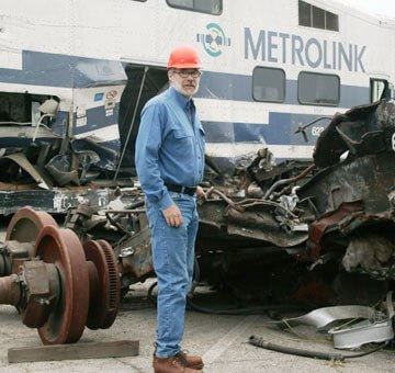 Clark inspecting Glendale Metrolink wreck yard