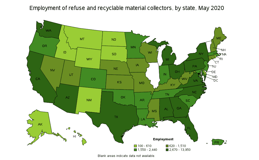 Employment of refuse and recyclable material collectors, by state, May 2020