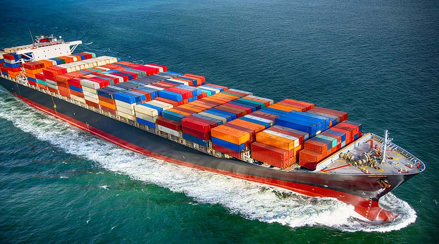 cargo ship full of containers out at sea