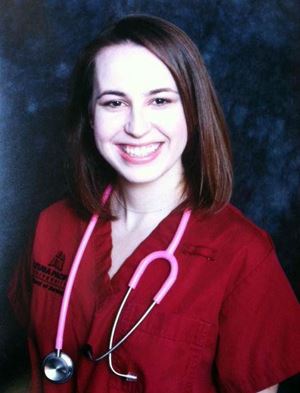 Sarah M. Garcia in Nursing scrubs