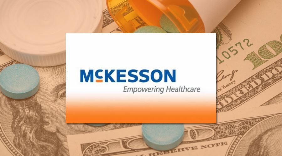 McKesson  logo designed over $100 dollar bills and pills