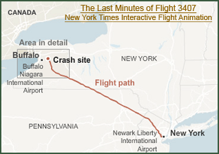 Map showing the distance between airport and crash site