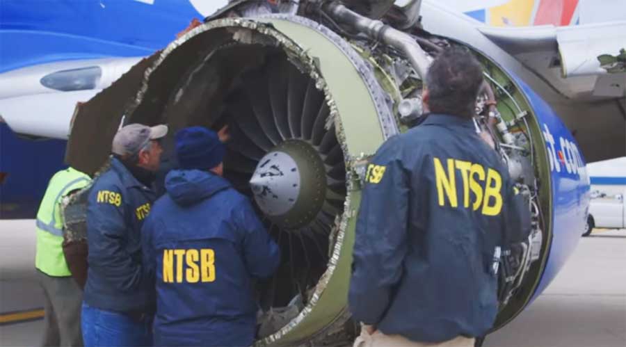 The engine involved in the Southwest Airlines Flight 1380 incident. Photo: NTSB